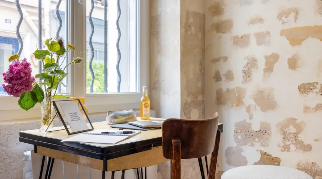 Bright workspace with Wi-Fi and desk by the window in a Paris apartment